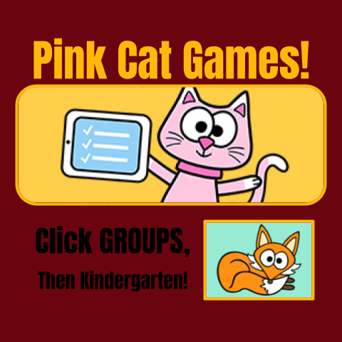 Button showing PinkCatGames.com logo for Kindergarten