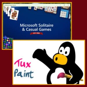 screenshot of Tuxpaint app and the solitaire and casual games app
